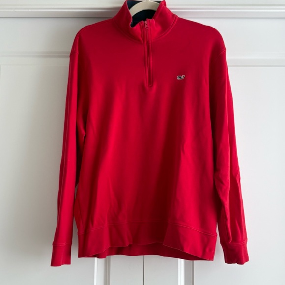 Vineyard Vines Men's Bright and Navy Red Quarter Zip-Up Sweater - Picture 1 of 8